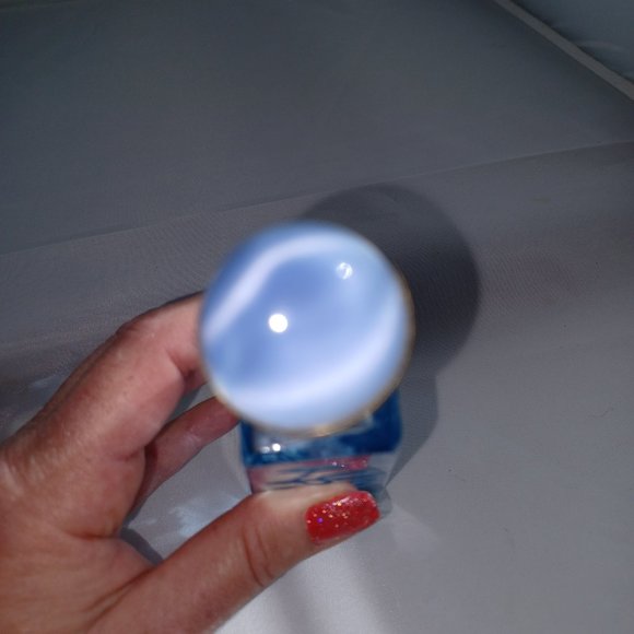 Antique Blue Floral Etched Perfume Spritzer Bottle - Pyramid-like -cat-eye - Picture 8 of 13